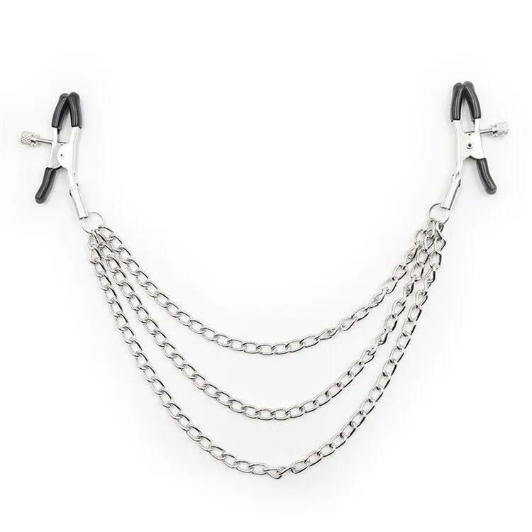 0225M      Triple Silver Chain Nipple Jewelry Clamps