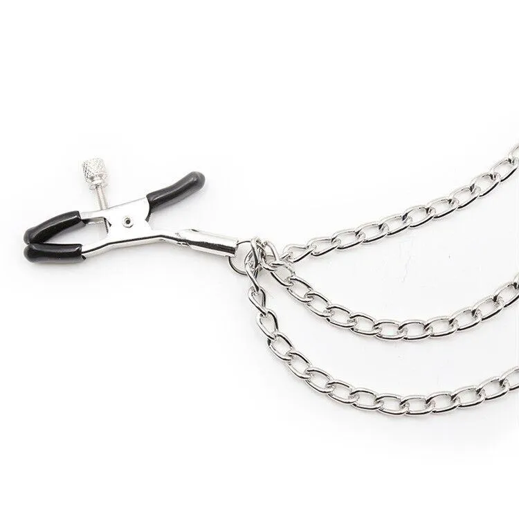 0225M      Triple Silver Chain Nipple Jewelry Clamps