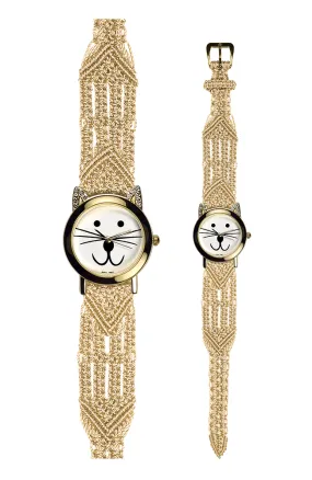 106 Bone - Wide with Gold Cat Watch