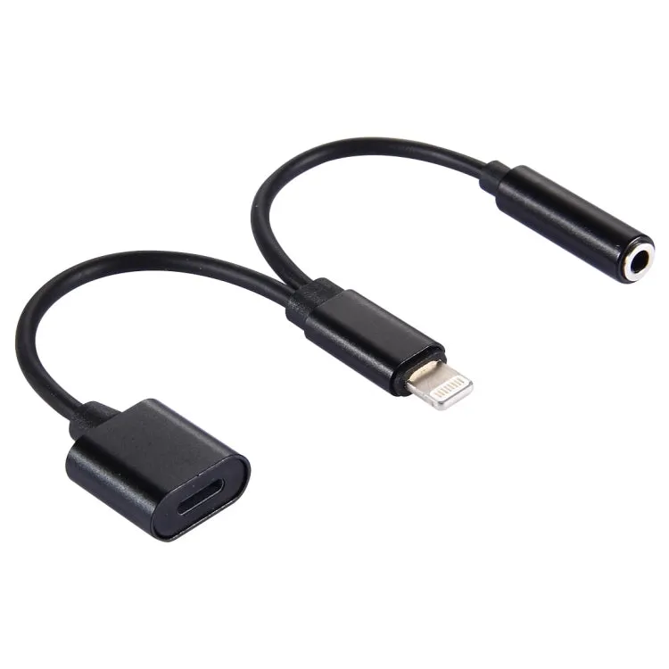 10cm 8 Pin Female & 3.5mm Audio Female to 8 Pin Male Charger&#160;Adapter Cable, Support All IOS Systems(Black)