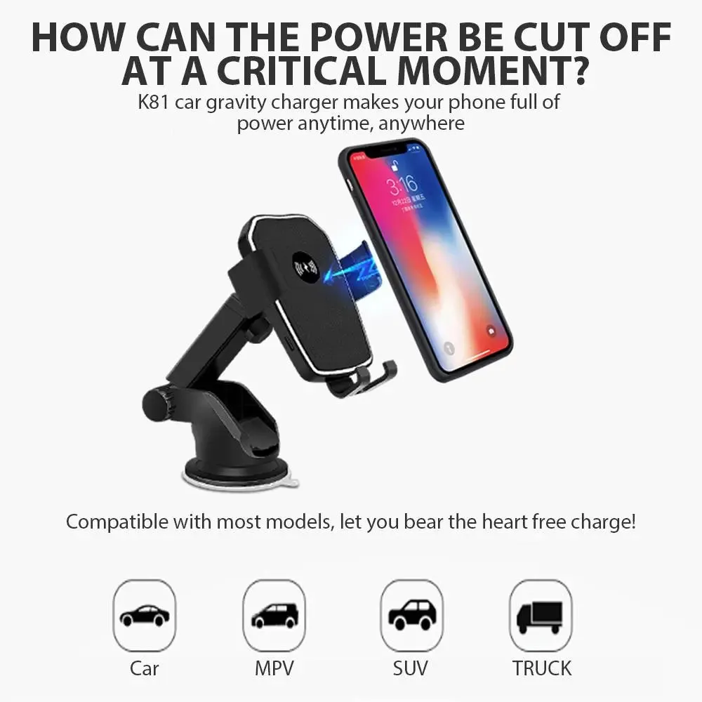 10W Intelligent Identification Car Phone Holder Wireless Charger SP