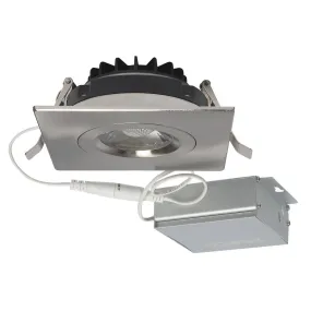 12 watt LED Downlight; Gimbaled; 4 inch; 3000K Square; Brushed Nickel