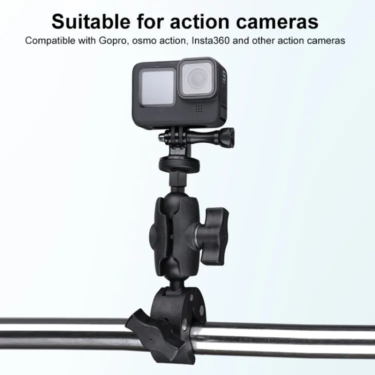 360 Rotation Adjustable Action Camera Bike Motorcycle Handlebar Holder with Phone Clamp (Black)