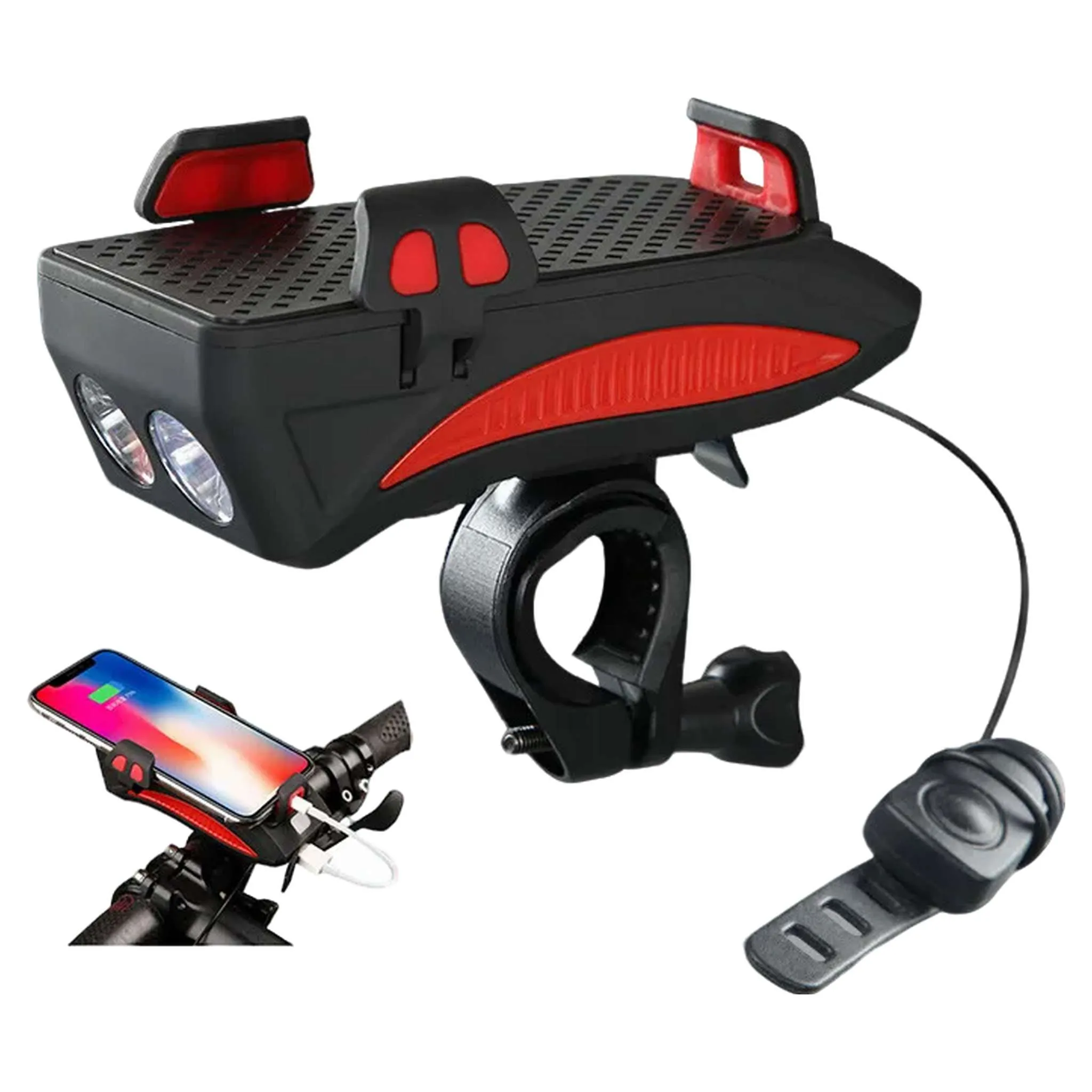 4-in-1 Multifunctional Bike Light with Phone Holder, Horn, and Power Bank - Ultimate Cycling Companion