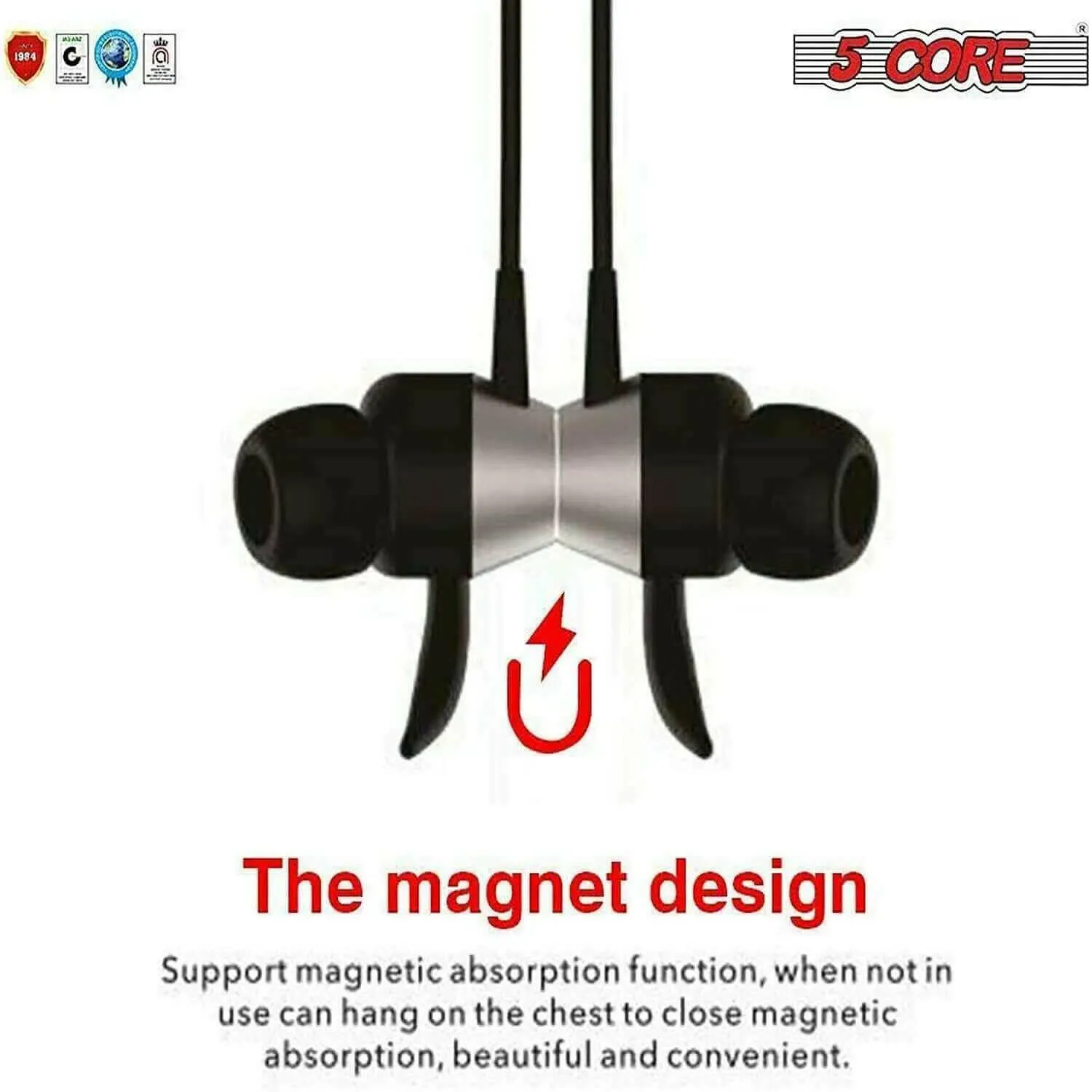 5 CORE Premium Bluetooth Earbuds Neckband Magnetic Bluetooth