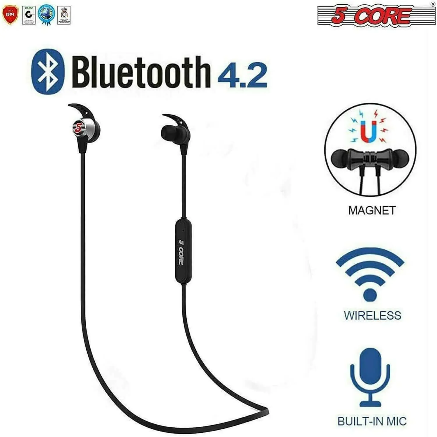 5 CORE Premium Bluetooth Earbuds Neckband Magnetic Bluetooth