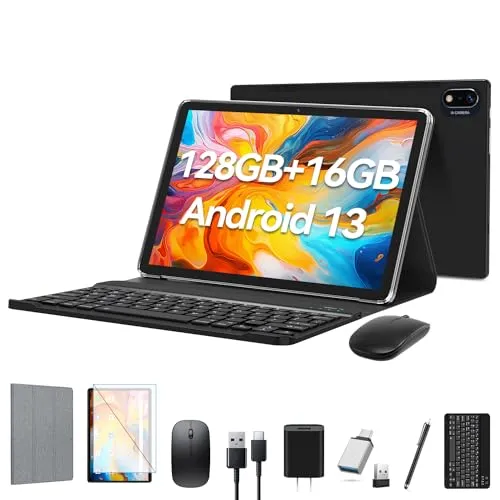 Android 13 Tablet 2024 Newest 10 inch Octa-Core Tablet, 128GB ROM 16GB RAM (8 8 Virtual) 1TB Expand, 5G WiFi Tablet with 13MP 8MP Camera, 8000 mAh Battery, 2 in 1 Tablet with Keyboard, Mouse, Case