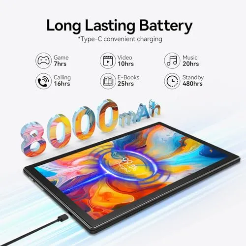 Android 13 Tablet 2024 Newest 10 inch Octa-Core Tablet, 128GB ROM 16GB RAM (8 8 Virtual) 1TB Expand, 5G WiFi Tablet with 13MP 8MP Camera, 8000 mAh Battery, 2 in 1 Tablet with Keyboard, Mouse, Case