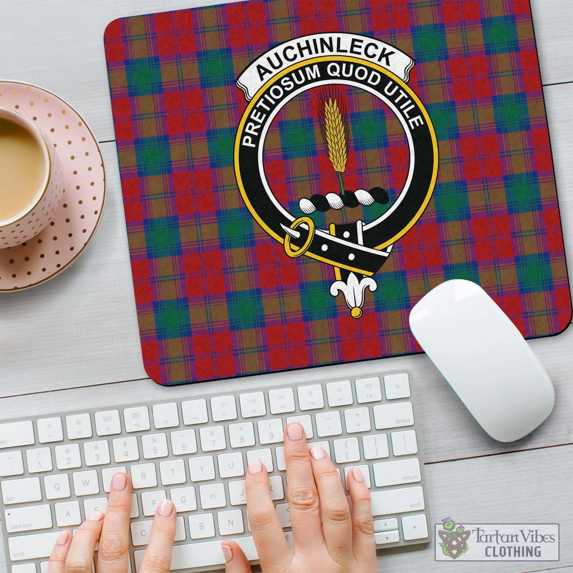 Auchinleck (Affleck) Tartan Mouse Pad with Family Crest