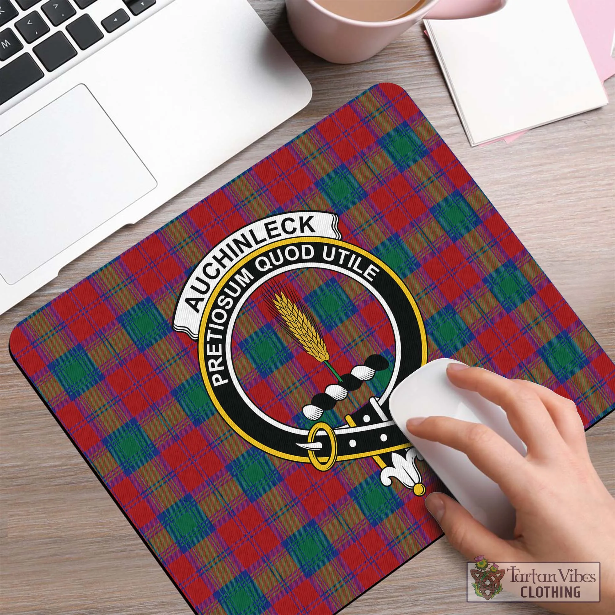 Auchinleck (Affleck) Tartan Mouse Pad with Family Crest