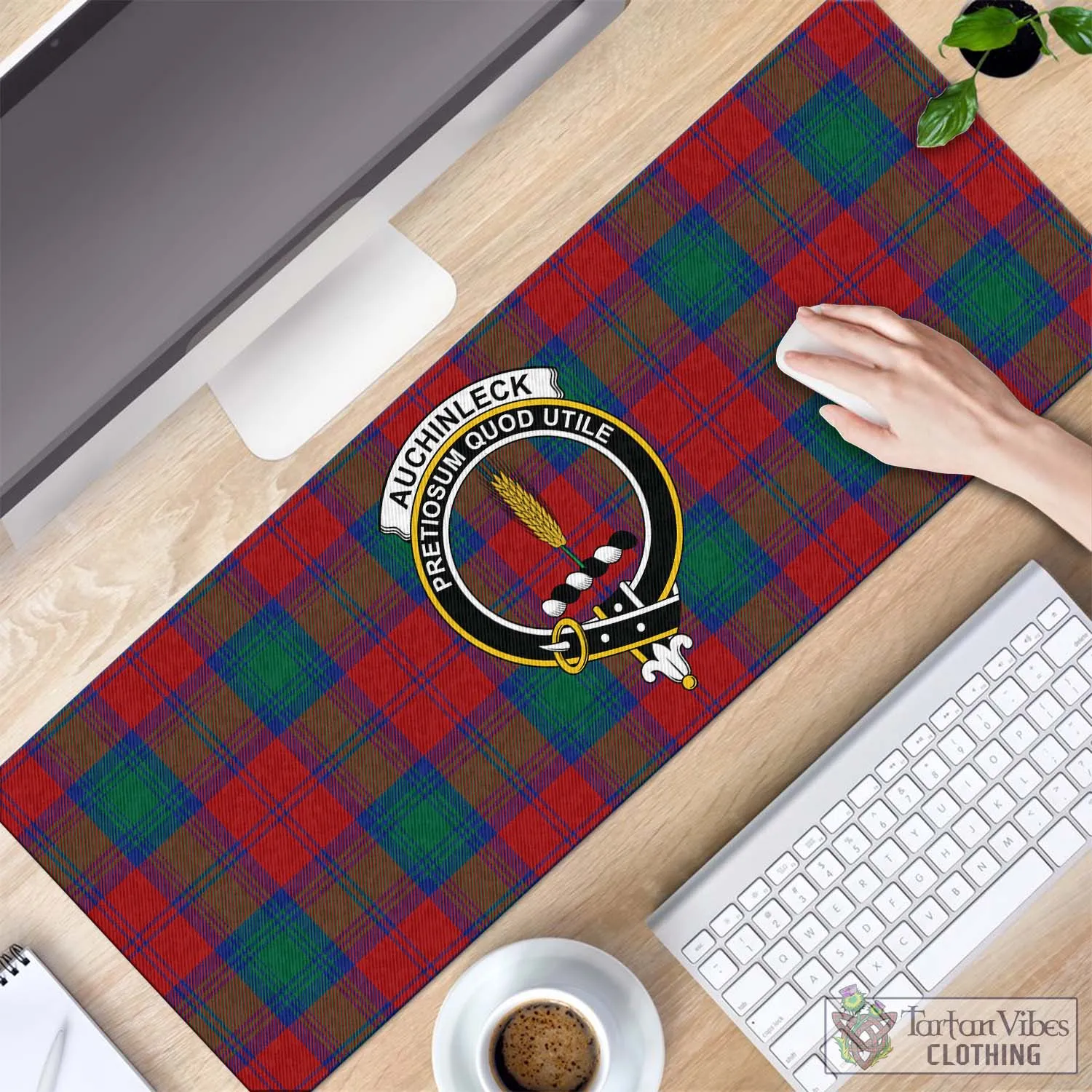 Auchinleck (Affleck) Tartan Mouse Pad with Family Crest