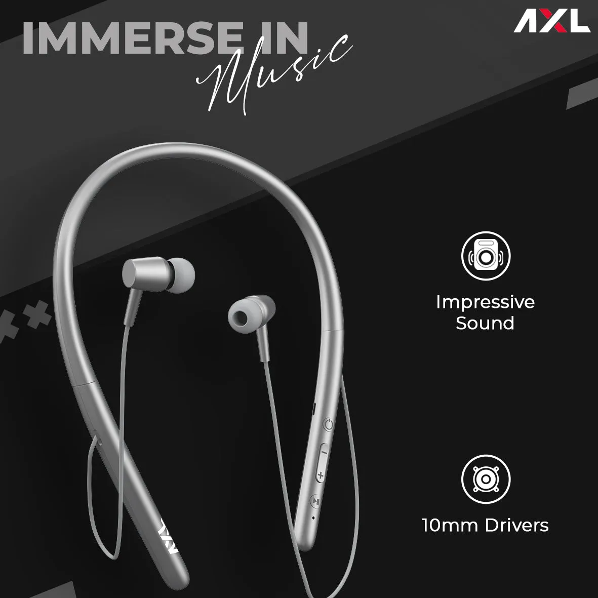 AXL ABN02 Bluetooth 5.0 In Ear Neckband with Fast Charging, Up to 15 Hour Playtime, 10mm Extra Bass Drivers with HD Sound, Magnetic Earbuds