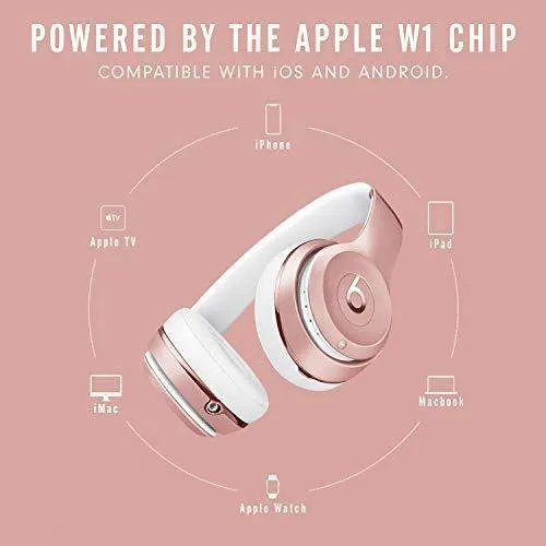 Beats Solo3 Wireless On-Ear Headphones - Apple W1 Headphone Chip, Class 1 Bluetooth, 40 Hours of Listening Time, Built-in Microphone - Rose Gold (Latest Model)