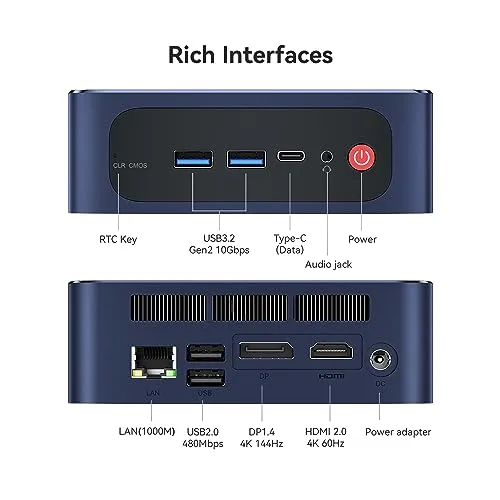 Beelink Ai Mini PC EQi12 1220P Processor(10C/12T, up to 4.4GHz), Micro Computer 24GB LPDDR5 500GB PCIe4.0 SSD, Mini Computers Built-in PSU Dual HDMI/4K 60Hz/WiFi6/BT5.2 Home/Office/HTPC W11 Pro