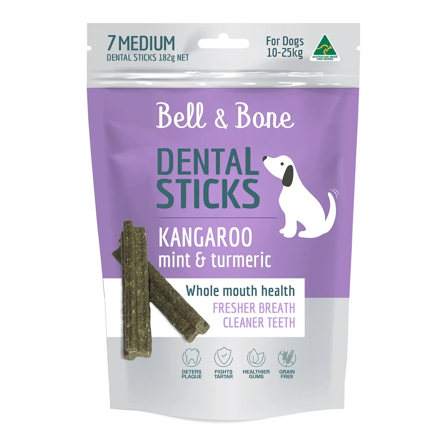 Bell & Bone Kangaroo, Mint & Turmeric Dental Dog Treats 7pc