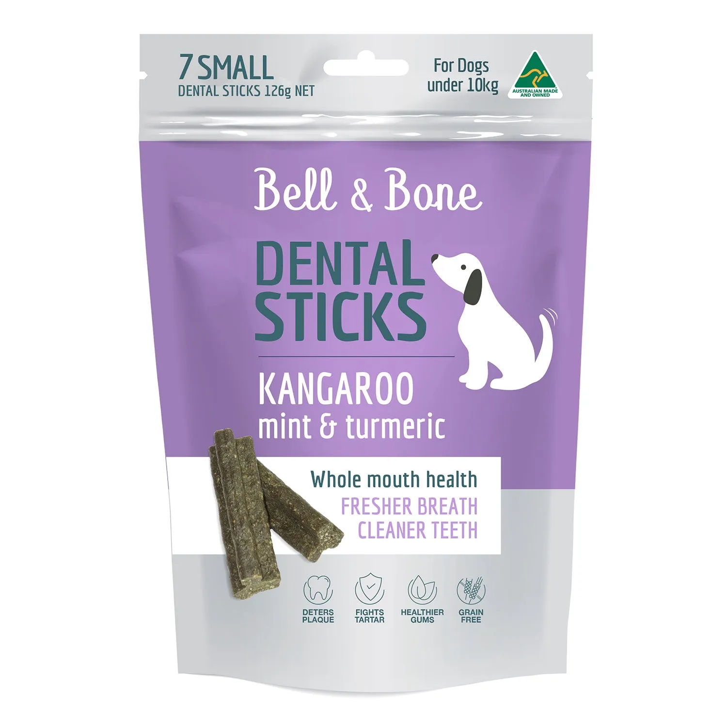 Bell & Bone Kangaroo, Mint & Turmeric Dental Dog Treats 7pc