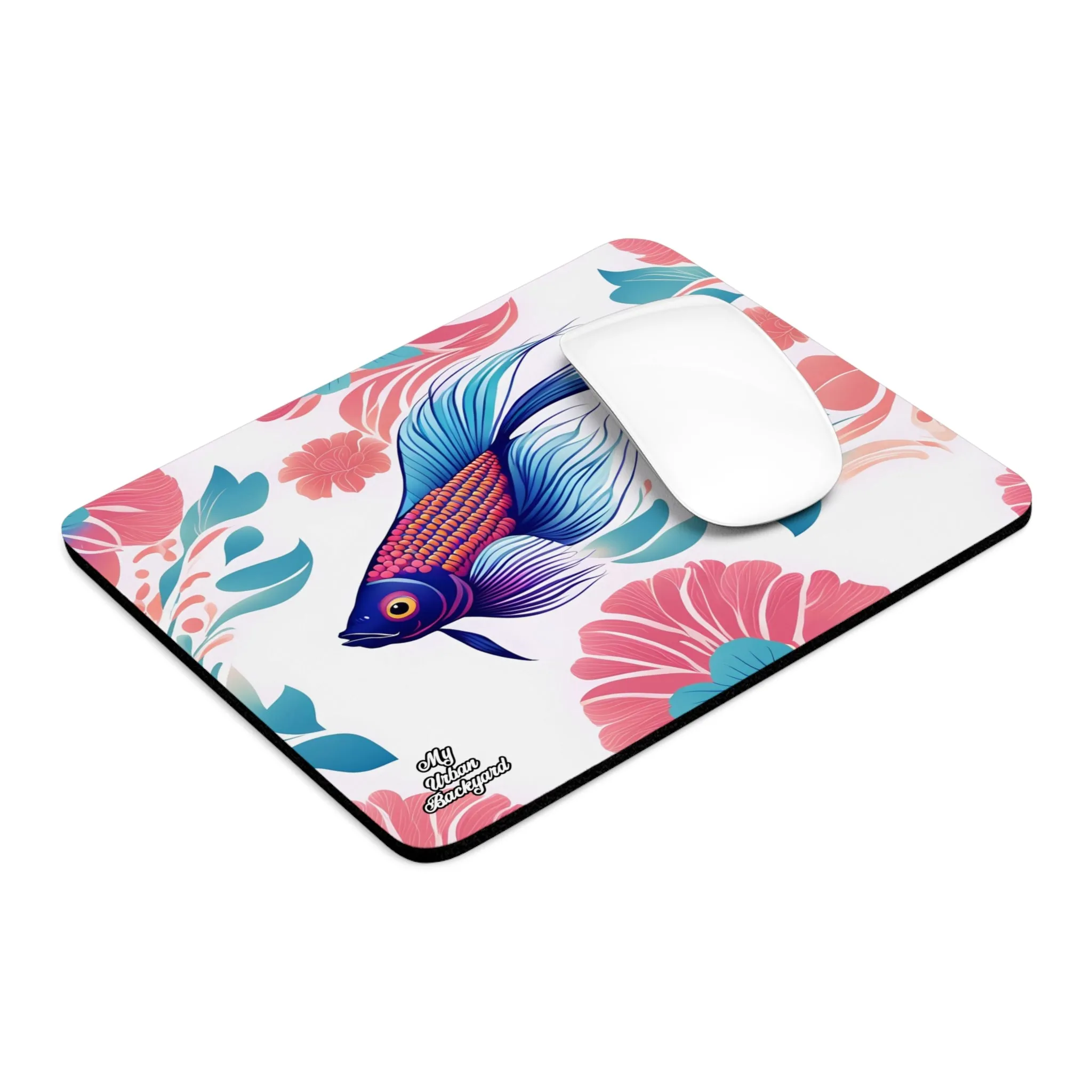 Bicolor Betta Fish with Flowers, Computer Mouse Pad - for Home or Office