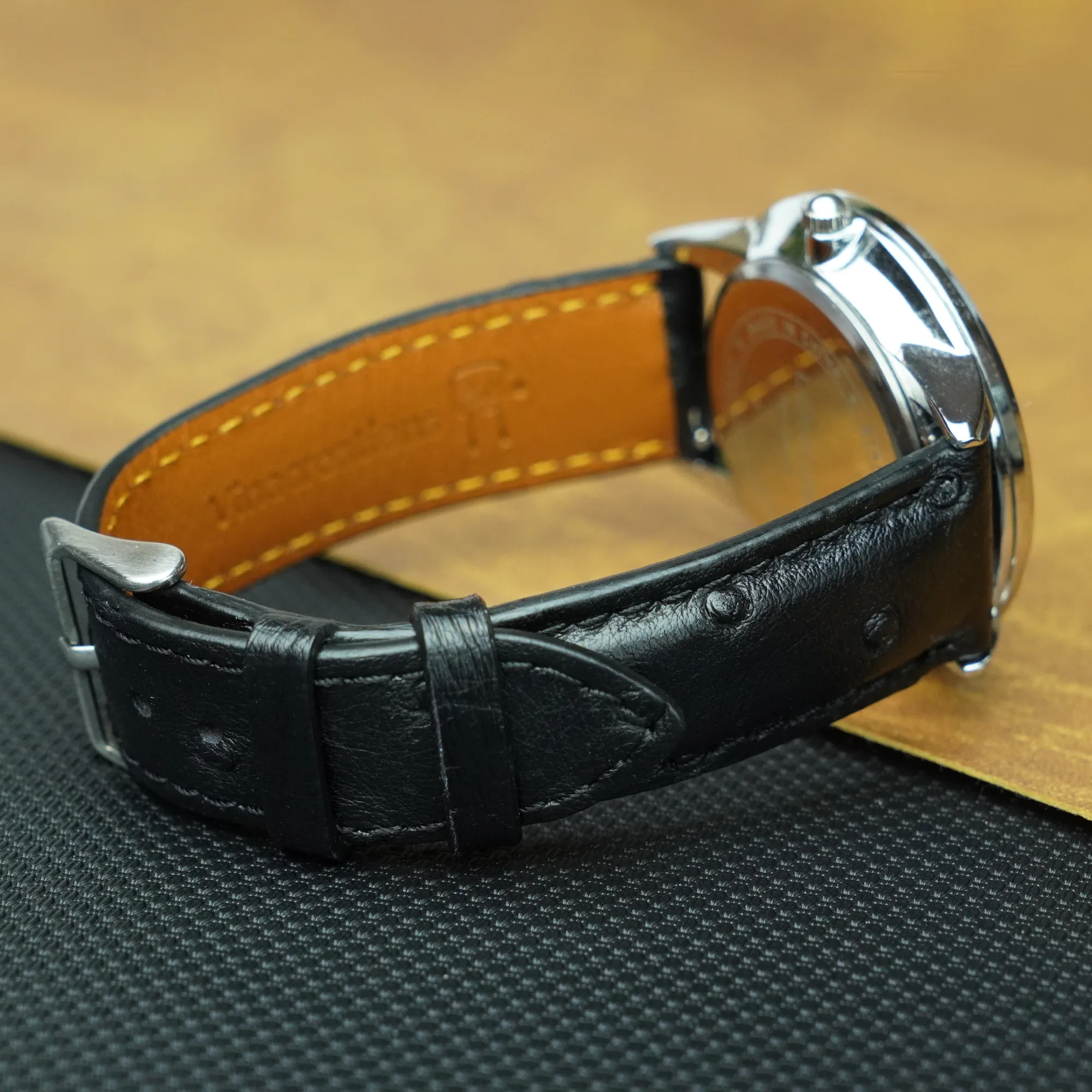 Black Ostrich Leather Watch Strap Quick Release Replacement Wrist Watch Band