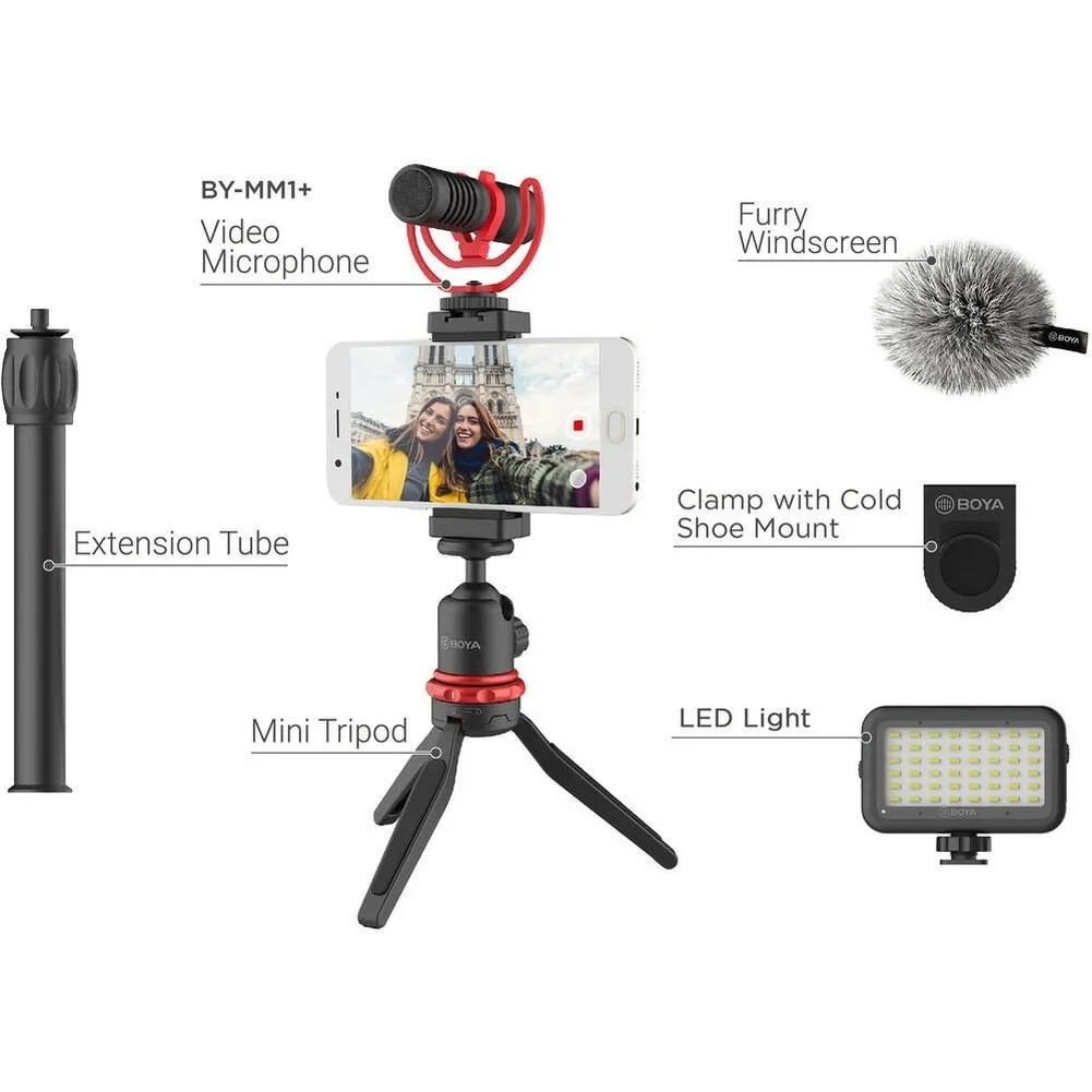 BOYA BY-VG350 Smartphone Vlogger Kit Plus with BY-MM1  Mic, LED Light, & Accessories