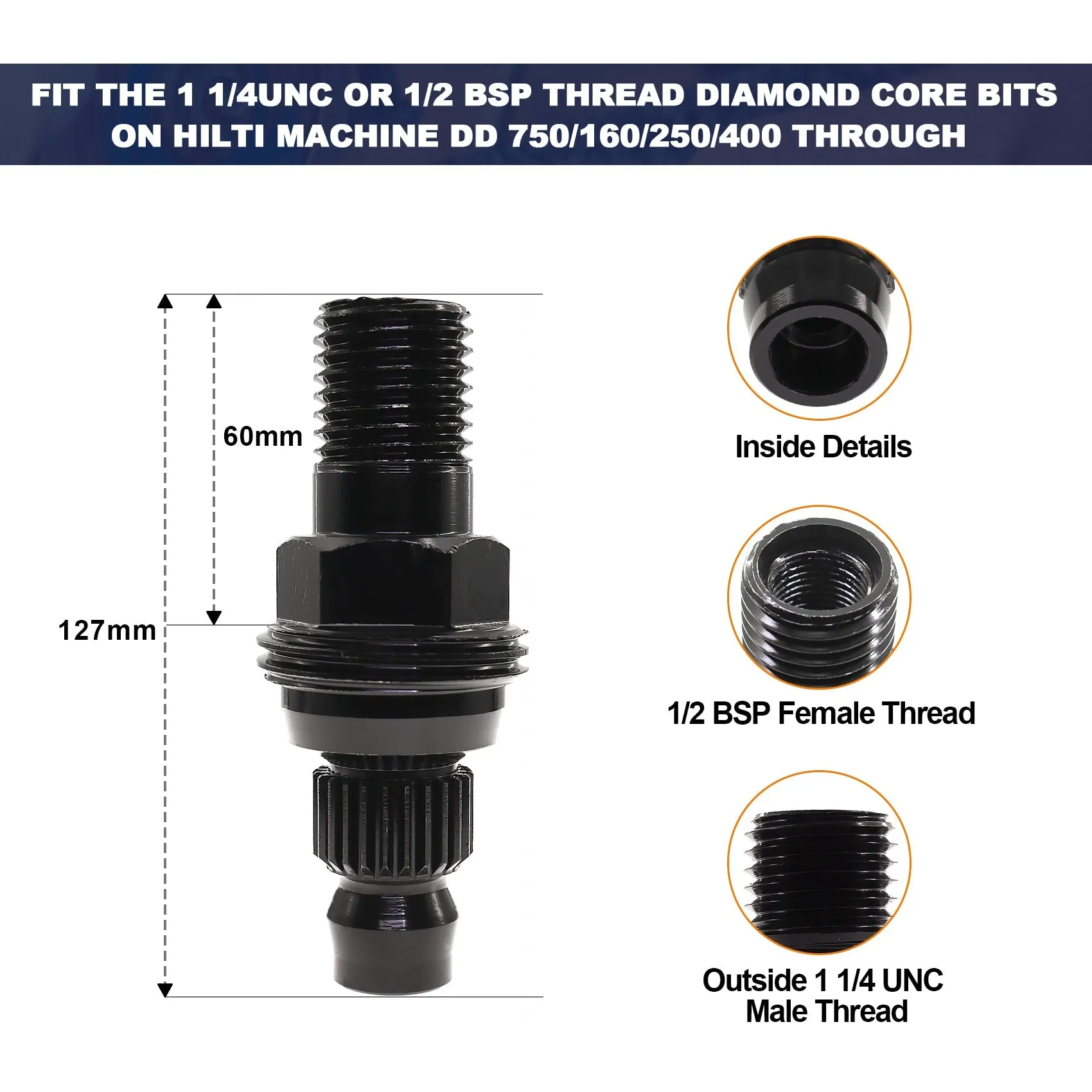 BRSCHNITT  DIAMOND CORE DRILL DD-BU ADAPTER 1pc for connection for HILTI Hole Saw Machine DD750 DD160 DD250 DD400