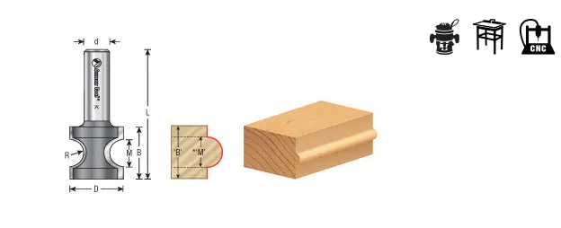 Bullnose Router Bit | 3⁄16 Radius x 7⁄8 Dia x 7⁄8 x 1⁄2"Shank | 51555 | 738685515556