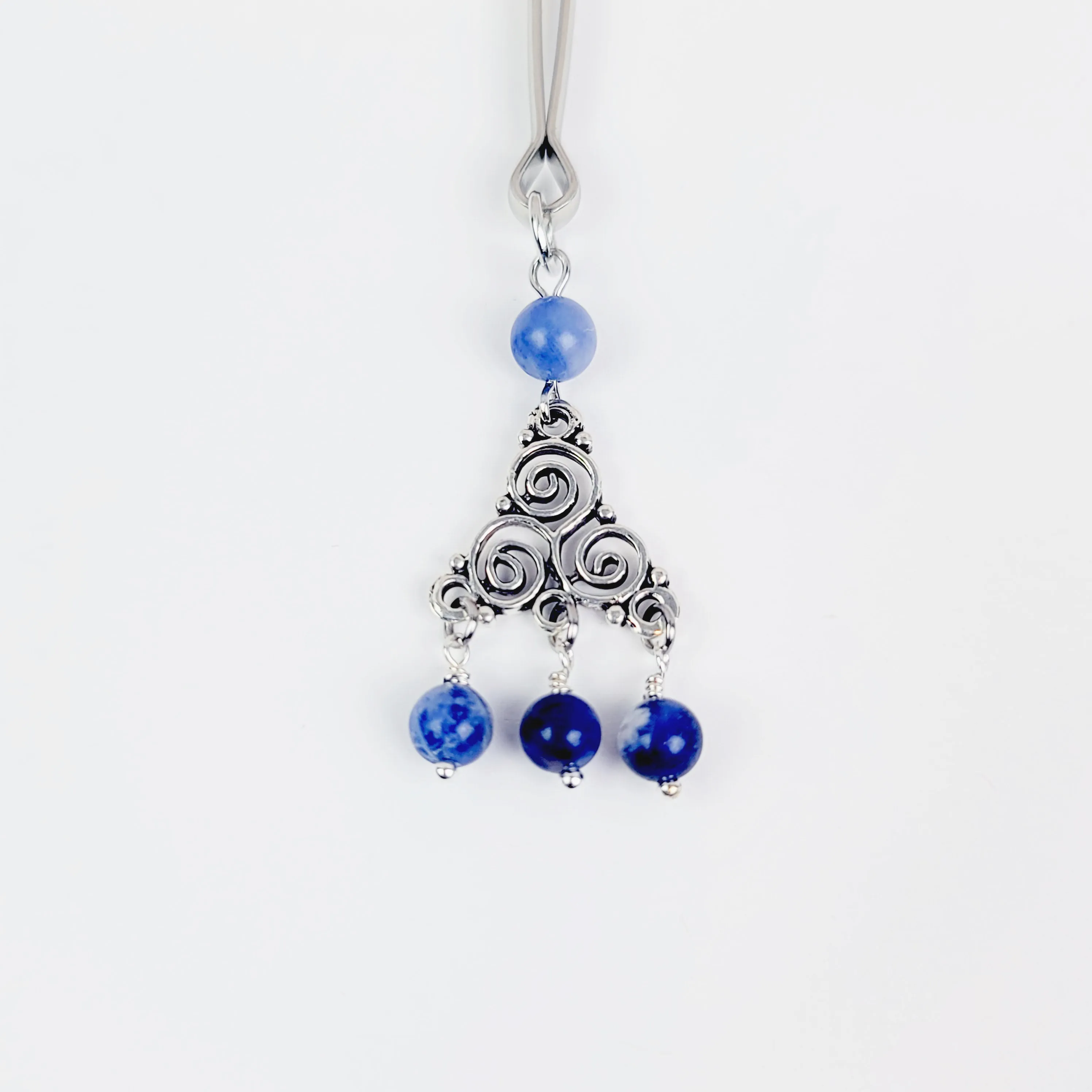 Clit Clamp with Triskelion Pendent with Sodalite Stone Beads. Tweezer Clitoral Clamp.