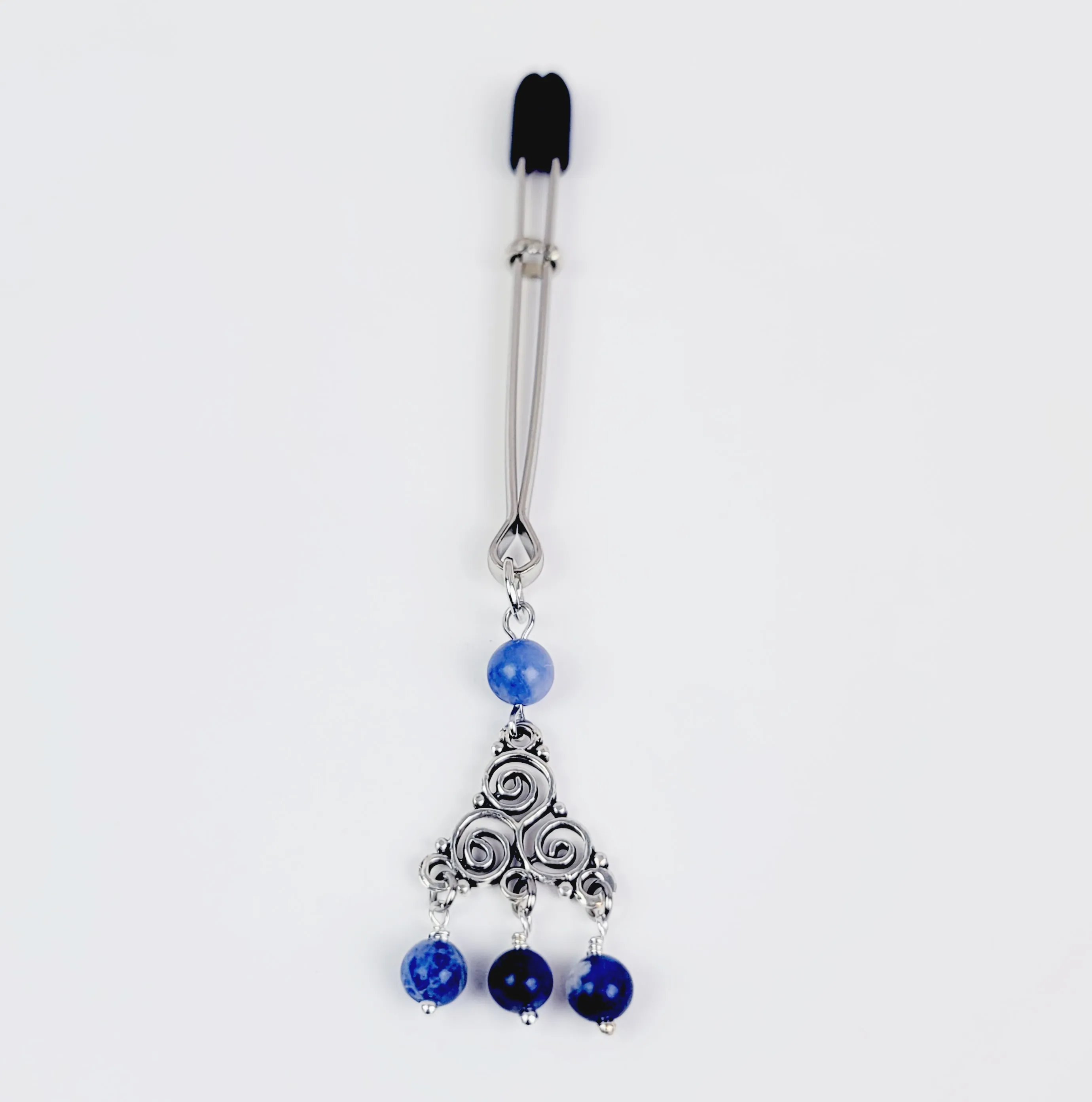 Clit Clamp with Triskelion Pendent with Sodalite Stone Beads. Tweezer Clitoral Clamp.