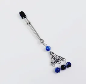 Clit Clamp with Triskelion Pendent with Sodalite Stone Beads. Tweezer Clitoral Clamp.