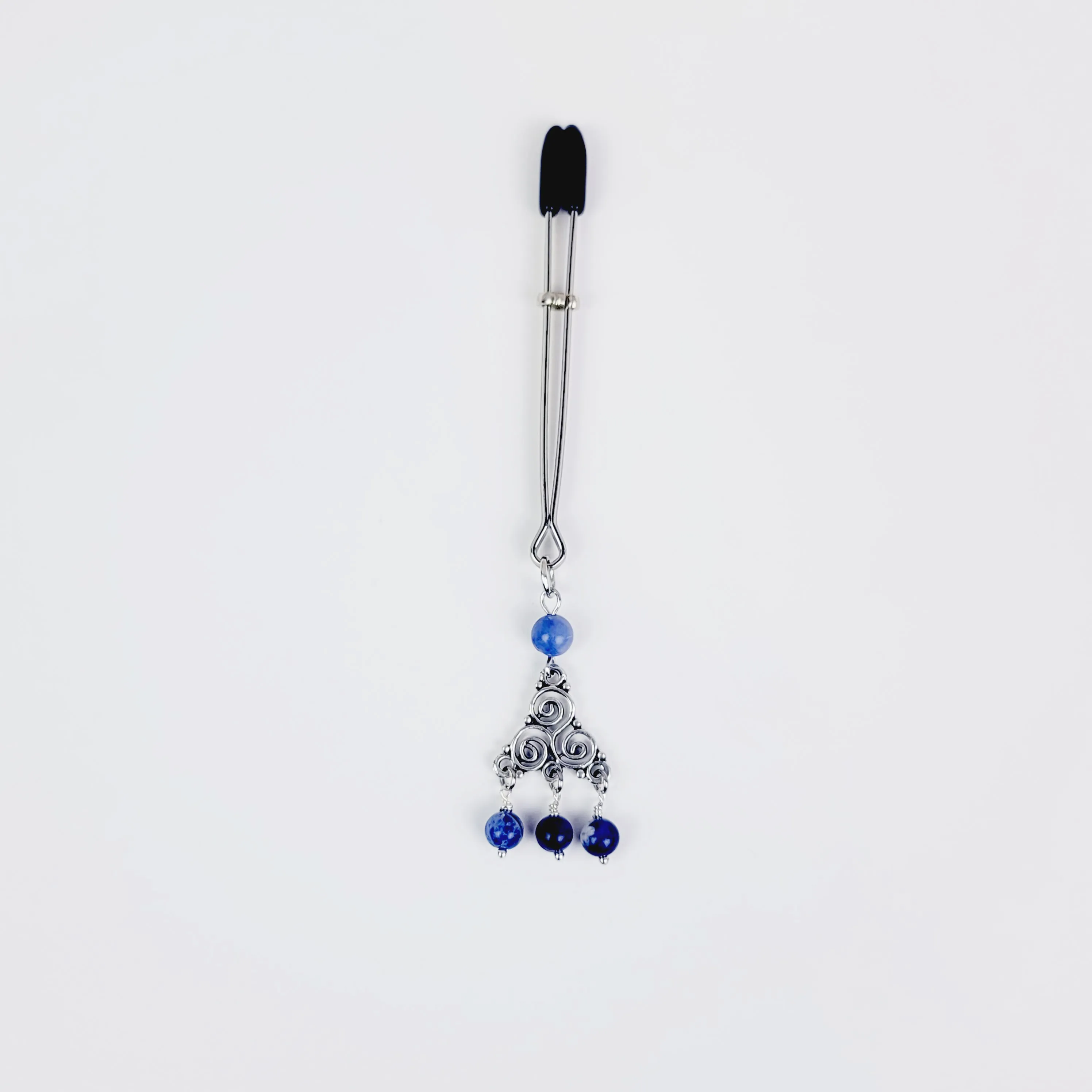 Clit Clamp with Triskelion Pendent with Sodalite Stone Beads. Tweezer Clitoral Clamp.