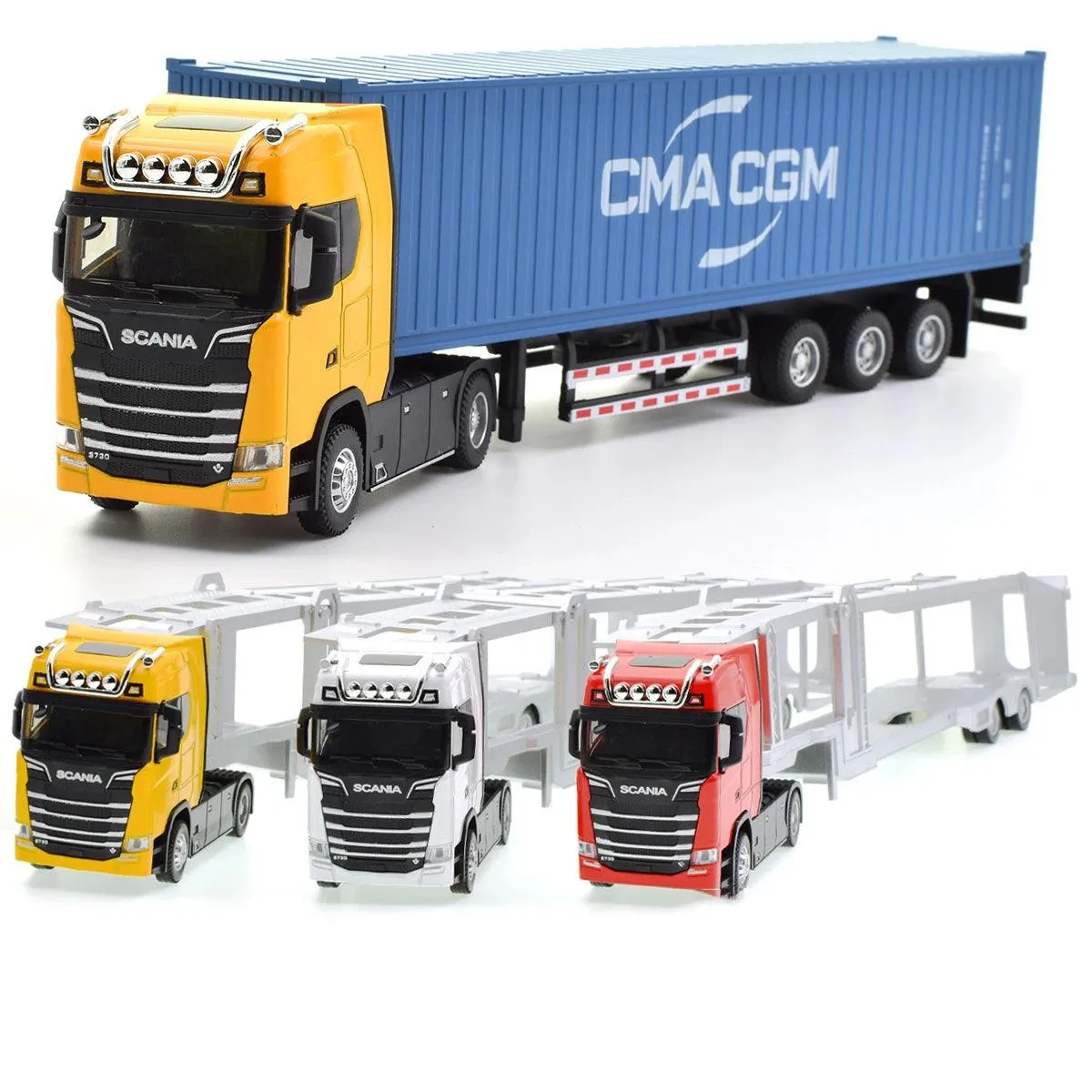 CMA CGM 1:36 Truck Scania CONTAINER TRUCK ALLOY DIE CAST TOY CAR Pullback (Colors May Vary)