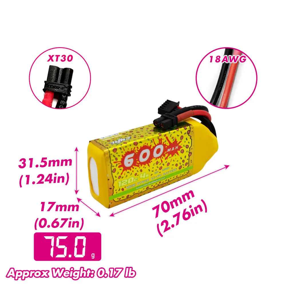 CNHL Pizza Series 600mAh 14.8V 4S 120C Lipo Battery With XT30U