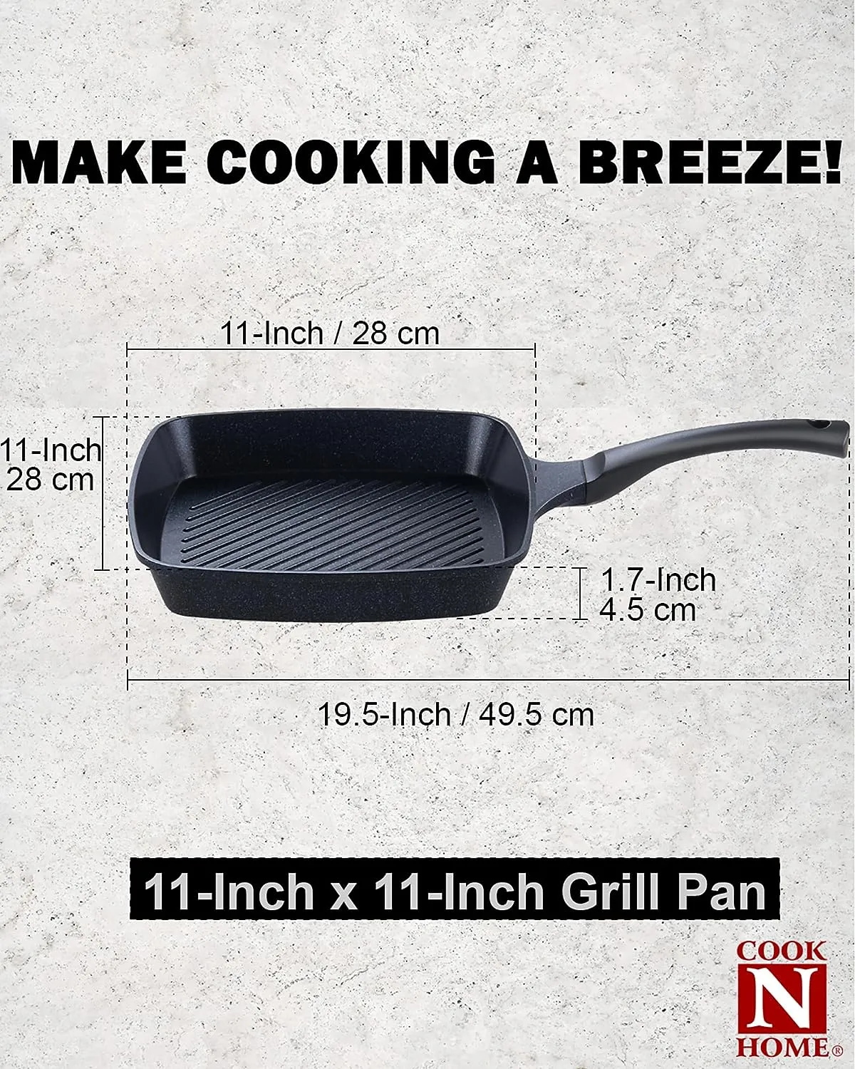 Cook N Home Marble Nonstick 11" x 11" Grill Pan Made in Korea