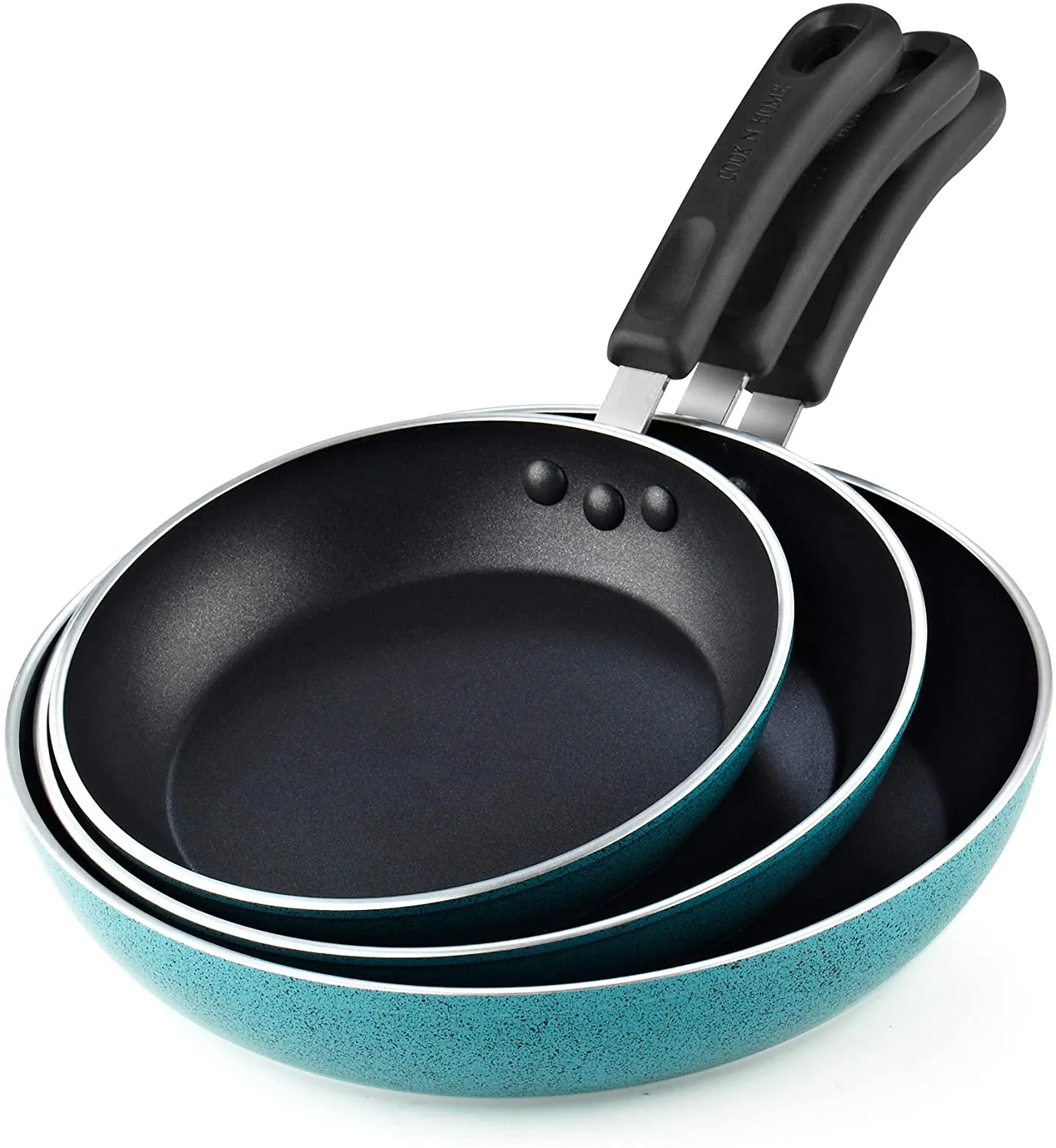 Cook N Home Nonstick Saute Fry Pan Skillet Set, 8, 9.5, and 11-Inch Kitchen Cooking Frying Saute Pan, Induction Compatible, Turquoise, 3-Piece