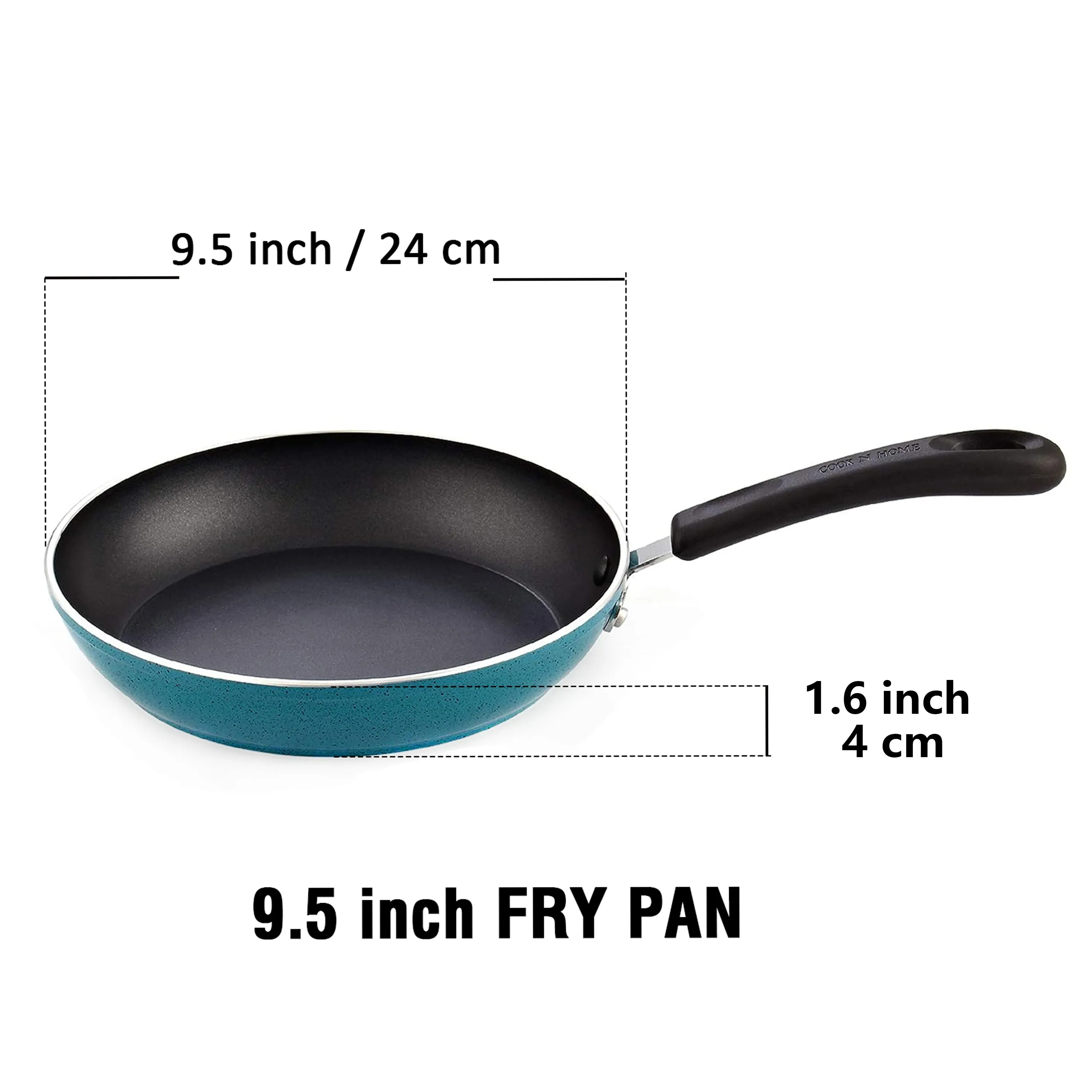 Cook N Home Nonstick Saute Skillet Fry Pan, 9.5 Inch Kitchen Non-stick Cookware Cooking Frying Pan, Induction Compatible, Turquoise