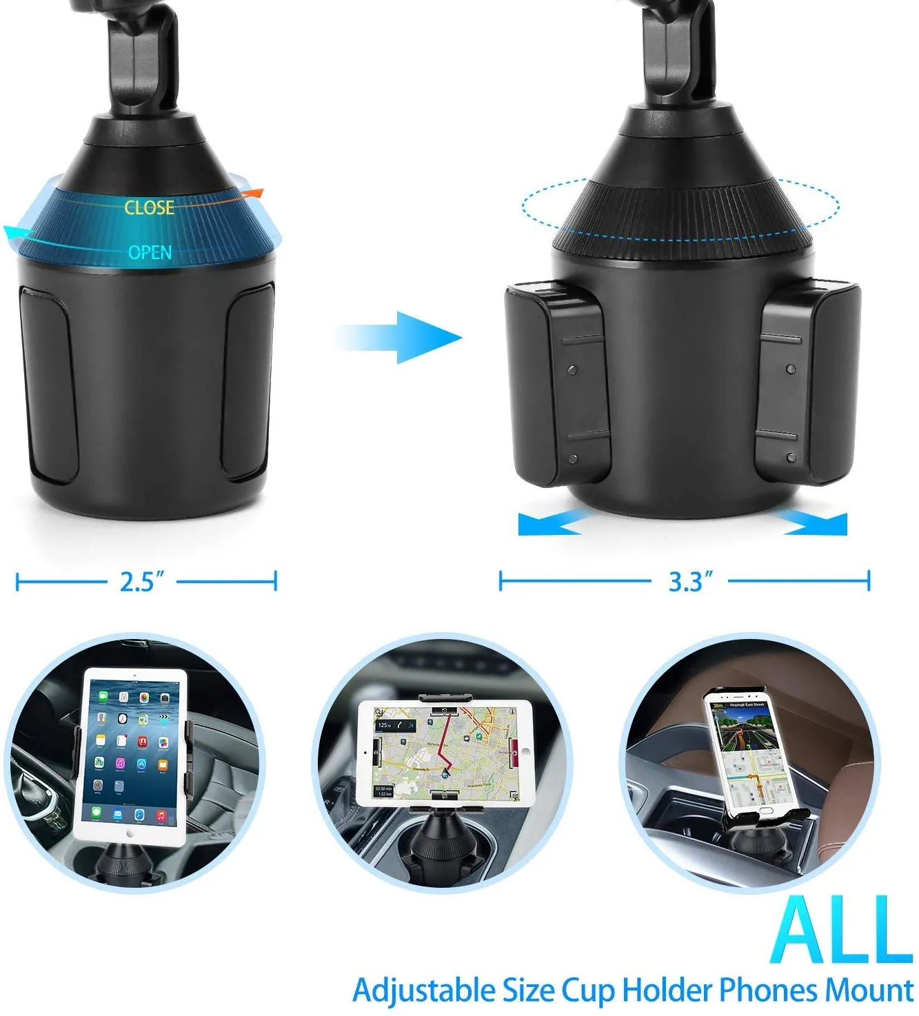 Cup Holder Phone Mount for Car Universal Adjustable Car Mount for Galaxy Note 10/Note 10 Plus/Note 9/Note 8/S8/S9/S10e/S10/S10 Plus/iPhone Xs Max/Xr/Xs/7/6 Plus