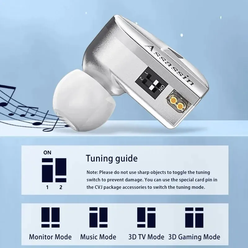 CVJ Assassin Silver 1BA 1DD 1Vibration Driver Unit In-Ear Monitors