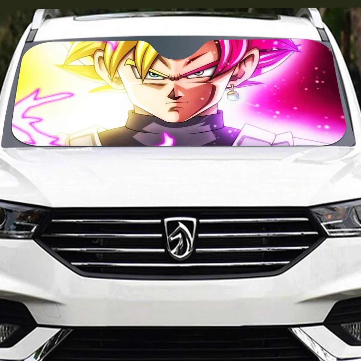 DBZ Goku God Half Rose and Golden Portrait Dope Design Windshield Sunshade