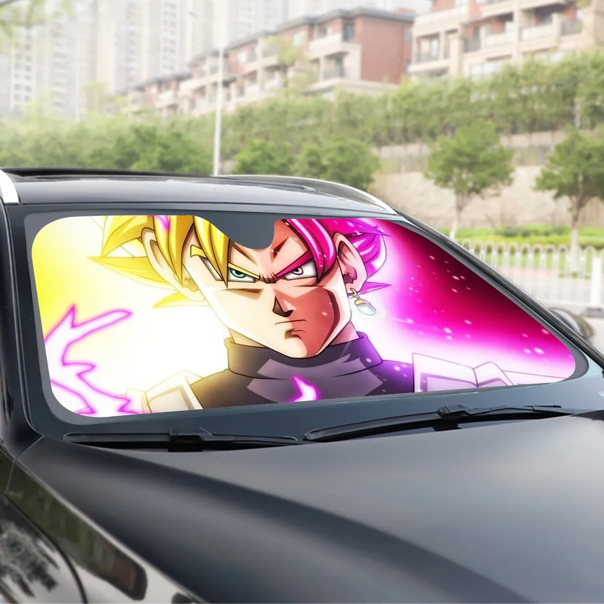 DBZ Goku God Half Rose and Golden Portrait Dope Design Windshield Sunshade