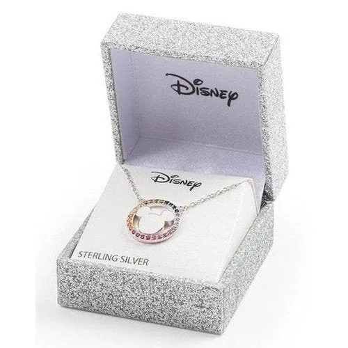 Disney Mickey Mouse Sterling Silver Pendant Necklace with Rainbow Stone