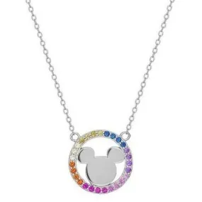 Disney Mickey Mouse Sterling Silver Pendant Necklace with Rainbow Stone