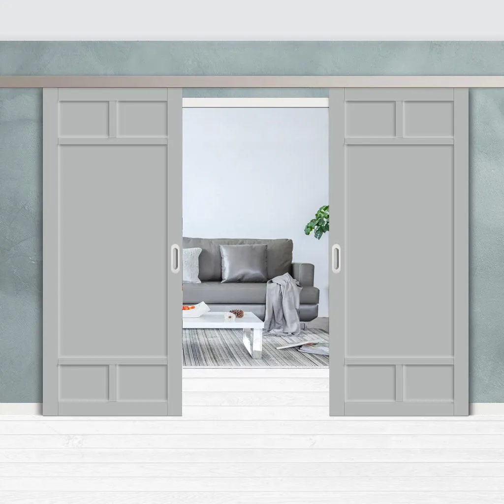 Double Sliding Door & Premium Wall Track - Eco-Urban® Sydney 5 Panel Doors DD6417 - 6 Colour Options