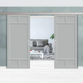 Double Sliding Door & Premium Wall Track - Eco-Urban® Sydney 5 Panel Doors DD6417 - 6 Colour Options