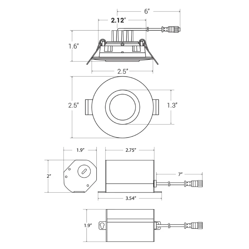 Elite RL173-CCT 1" LED Recessed Gimbal with Optic, CCT Selectable