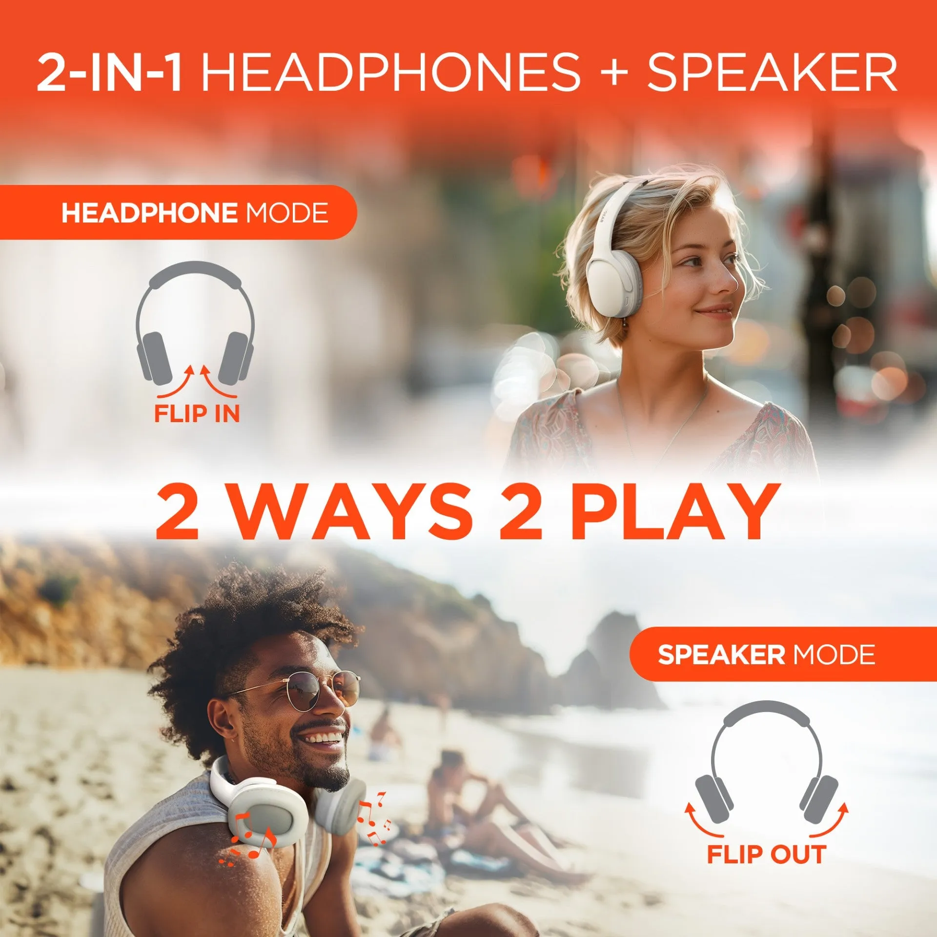 Flip 2-in-1 Wireless Headphones   Speaker | White