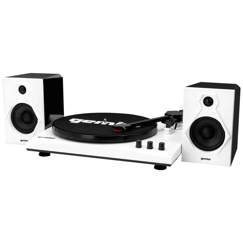 Gemini Record Player Turntable Bluetooth Audio System with Dual Stereo Speakers, Black & White - Certified Refurbished