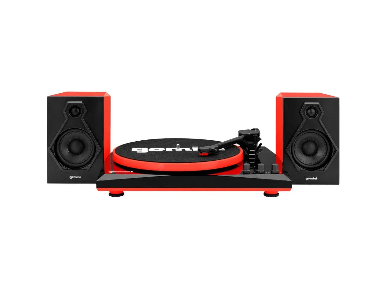 Gemini Record Player Turntable Bluetooth Audio System with Dual Stereo Speakers, Red - Certified Refurbished