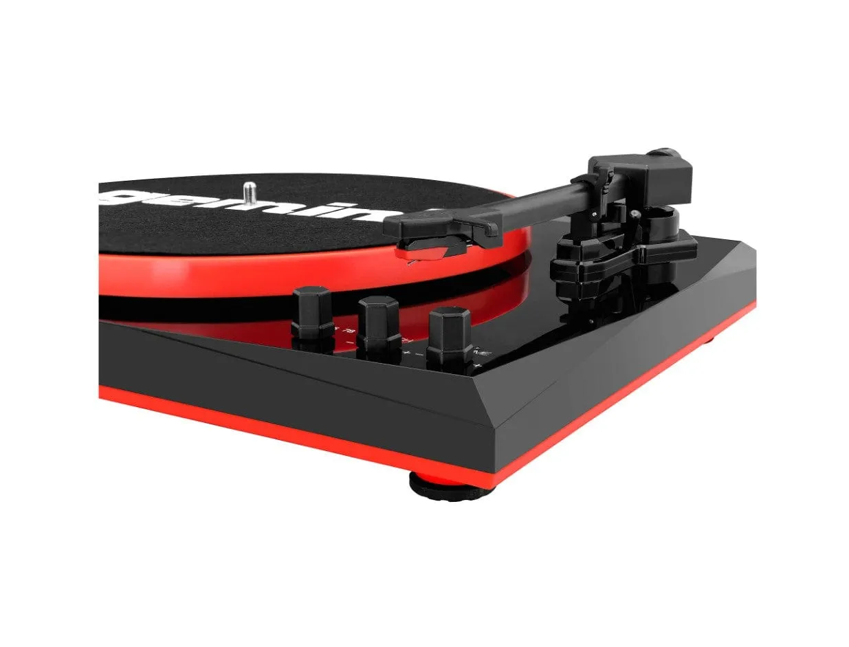 Gemini Record Player Turntable Bluetooth Audio System with Dual Stereo Speakers, Red - Certified Refurbished