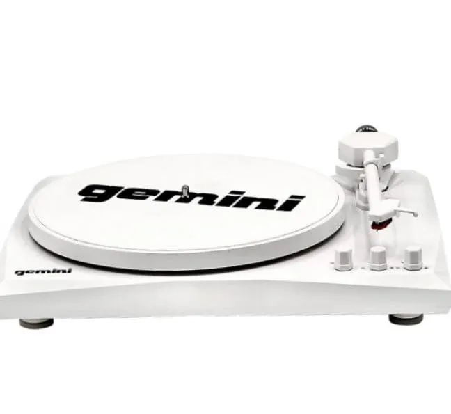 Gemini Record Player Turntable Bluetooth Audio System with Dual Stereo Speakers, White - Certified Refurbished