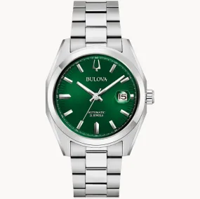 Gent's Silver Tone Bulova "Surveyor" with an Emerald Colored Dial