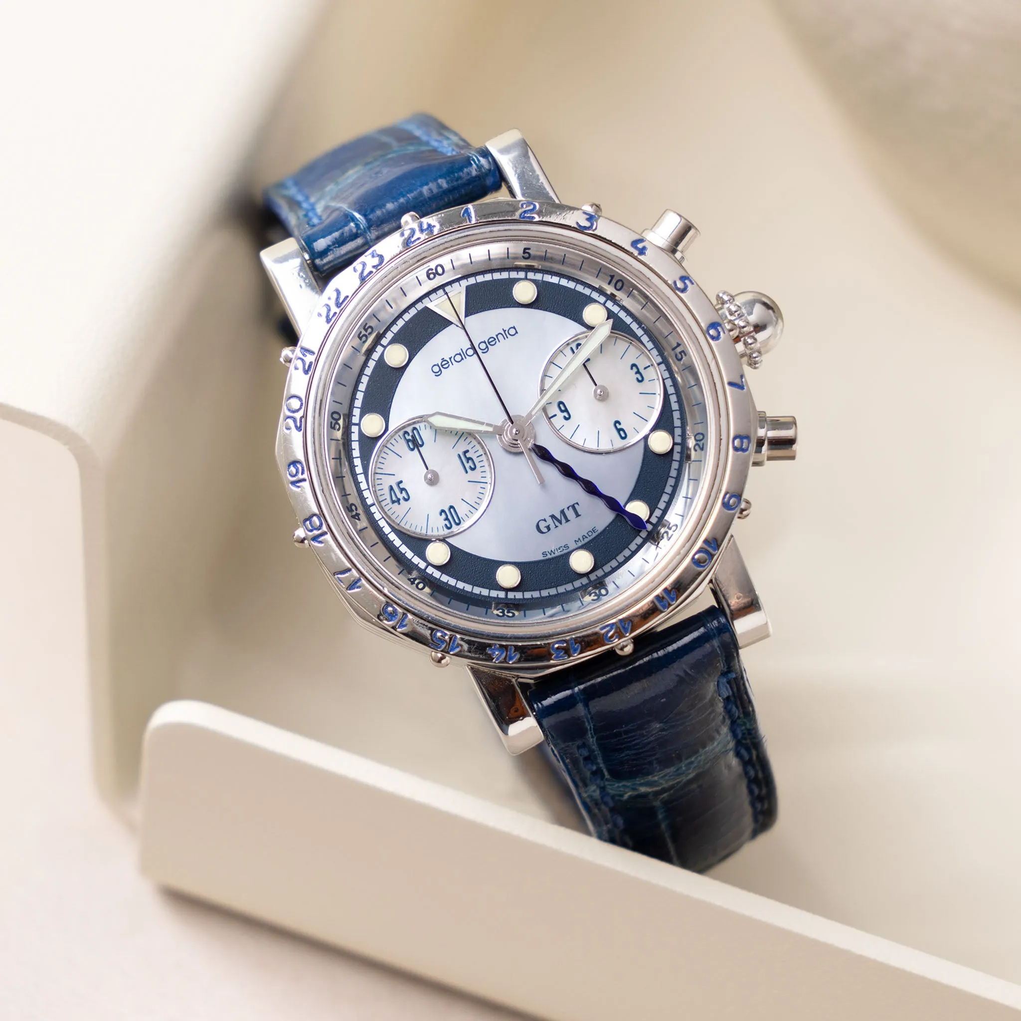 Gerald Genta GMT Mother of Pearl Dial Chronograph in Platinum Ref. G.3503.7